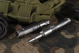 Тактическая ручка - 1 Серая (tool+фонарик), алюминий