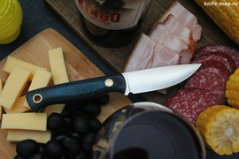 Туристический нож Small Bohler N690 конвекс, накладки micarta Черно-Синяя, оружейная насечка