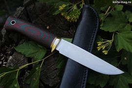 Туристический нож Партнер L Эксперт Bohler N690, рукоять micarta Красно-Зеленая, оружейная насечка