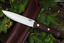 Туристический нож Бушкрафт Bohler N690, накладки micarta Красно-Черная, оружейная насечка