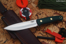 Туристический нож Бушкрафт Bohler N690, накладки micarta Изумруд, оружейная насечка