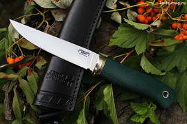 Туристический нож Удобный Эксперт Bohler N690, рукоять micarta Изумруд, оружейная насечка