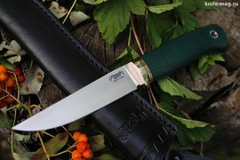 Туристический нож Удобный Эксперт Bohler N690, рукоять micarta Изумруд, оружейная насечка
