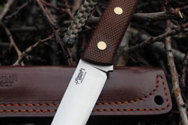 Туристический нож Модель M1 Bohler N690 конвекс, накладки micarta Койот, оружейная насечка