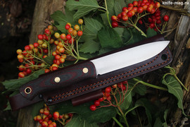 Туристический нож Бушкрафт L Bohler N690, накладки micarta Красно-Черная, оружейная насечка