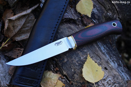 Туристический нож Удобный Эксперт Bohler N690, рукоять micarta Красно-Черная, оружейная насечка