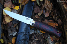 Туристический нож Удобный Эксперт Bohler N690, рукоять micarta Красно-Черная, оружейная насечка