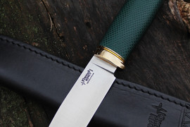 Туристический нож Стерх Эксперт Bohler N690, рукоять micarta Изумруд, оружейная насечка