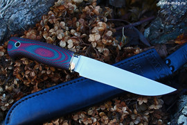 Туристический нож Длинный Джек Эксперт Bohler N690, рукоять micarta Красно-Зеленая, оружейная насечка