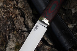 Туристический нож Длинный Джек Эксперт Bohler N690, рукоять micarta Красно-Зеленая, оружейная насечка