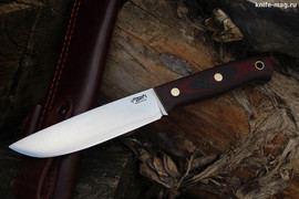 Туристический нож Модель X Bohler N690, накладки micarta Красно-Черная, оружейная насечка