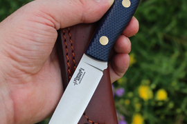 Туристический нож Slender S Bohler N690, накладки micarta Синяя, оружейная насечка