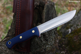 Туристический нож Кедр L Bohler N690, накладки micarta Синяя, оружейная насечка