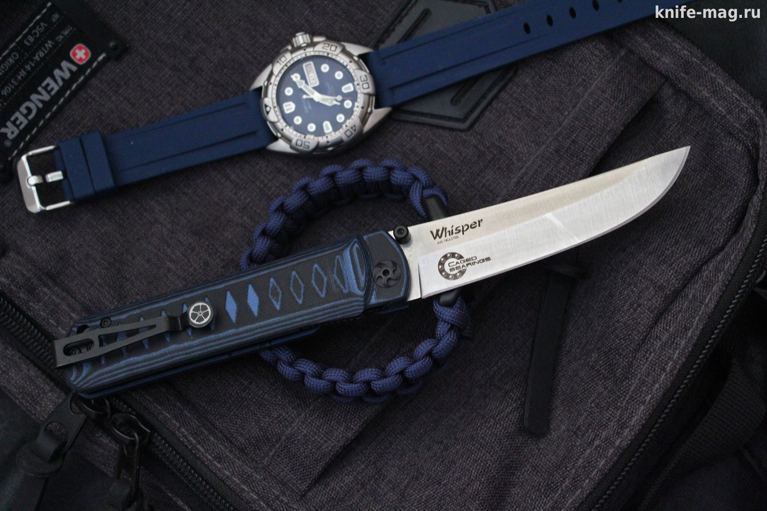 Складной нож Whisper Blue AUS-10 Cobalt Stone Wash, на подшипнике