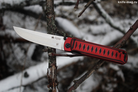 Складной нож Whisper Red AUS-10 Cobalt Stone Wash, на подшипнике