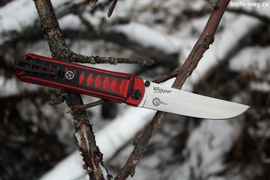Складной нож Whisper Red AUS-10 Cobalt Stone Wash, на подшипнике