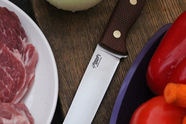 Туристический нож Meat Master Bohler N690, накладки micarta Койот, оружейная насечка
