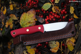 Туристический нож Cariboo Bohler N690, накладки micarta Красная, оружейная насечка