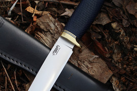 Туристический нож Партнер L Эксперт Bohler N690, рукоять micarta Синяя, оружейная насечка