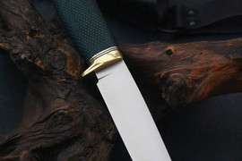 Туристический нож Партнер L Эксперт Bohler N690, рукоять micarta Изумруд, оружейная насечка