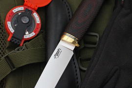 Туристический нож Норт Эксперт Bohler N690, рукоять micarta Красно-Черная, оружейная насечка