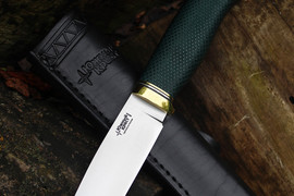 Туристический нож Древич Эксперт Bohler N690 конвекс, рукоять micarta Изумруд, оружейная насечка