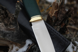 Туристический нож Древич Эксперт Bohler N690 конвекс, рукоять micarta Изумруд, оружейная насечка