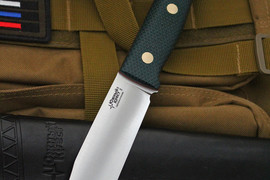 Туристический нож Fox VG-10, накладки micarta Изумруд, оружейная насечка