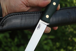 Туристический нож Рыбацкий L Bohler N690, накладки micarta Изумруд, оружейная насечка