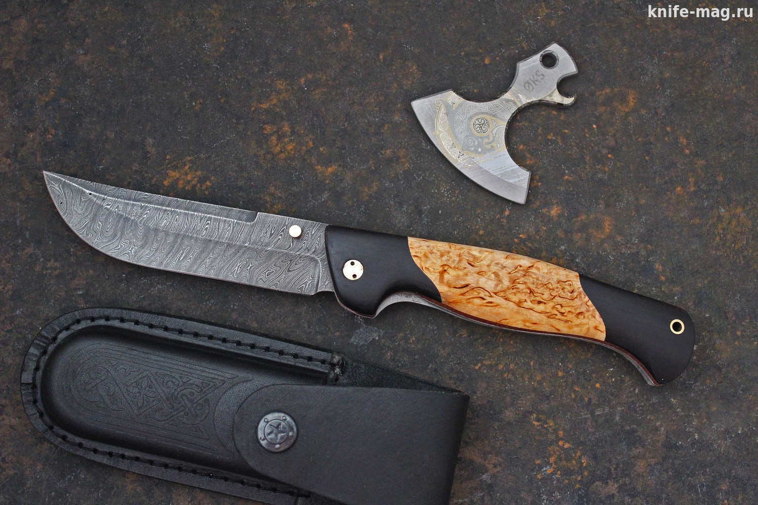 Складной нож Страж 2 Дамаск (накладки карельская береза/граб)