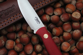 Туристический нож Small Bohler N690 конвекс, накладки micarta Красная, оружейная насечка