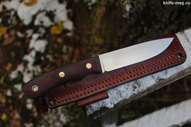 Туристический нож Praiter Bohler N690, накладки micarta Красно-Черная, оружейная насечка