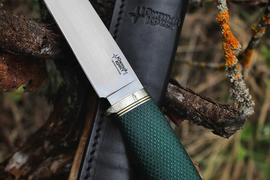 Туристический нож Длинный Джек Эксперт CPR, рукоять micarta Изумруд, оружейная насечка