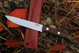 Туристический нож Slender M Bohler N690, накладки micarta Красно-Черная, оружейная насечка