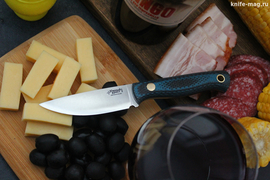 Туристический нож Small Bohler N690 конвекс, накладки micarta Черно-Синяя, оружейная насечка