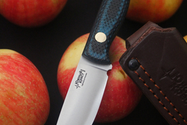 Туристический нож Small Bohler N690 конвекс, накладки micarta Черно-Синяя, оружейная насечка