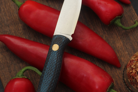 Туристический нож Small Bohler N690 конвекс, накладки micarta Черно-Синяя, оружейная насечка