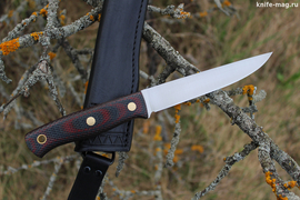 Туристический нож Рыбацкий L Bohler N690, накладки micarta Красно-Черная, оружейная насечка