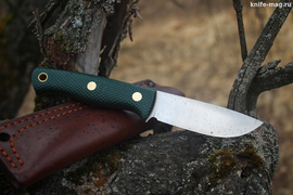 Туристический нож Caribou VG-10, накладки micarta Изумруд, оружейная насечка