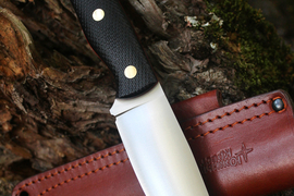 Туристический нож Барибал Böhler K110 конвекс, накладки micarta Черная, оружейная насечка