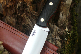 Туристический нож Барибал Böhler K110 конвекс, накладки micarta Черная, оружейная насечка