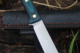 Туристический нож Кефарт VG-10, накладки micarta Черно-Синяя, оружейная насечка