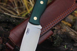 Туристический нож Барибал Böhler K110 конвекс, накладки micarta Изумруд, оружейная насечка