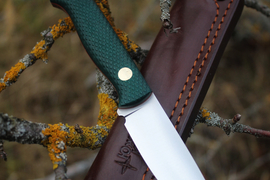 Туристический нож Small Elmax конвекс, накладки micarta Изумруд, оружейная насечка