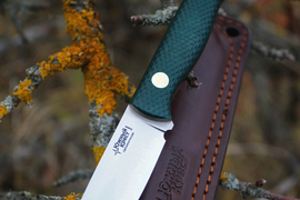 Туристический нож Small Elmax конвекс, накладки micarta Изумруд, оружейная насечка