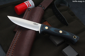 Туристический нож Шершень VG-10, накладки micarta Черно-Синяя, оружейная насечка