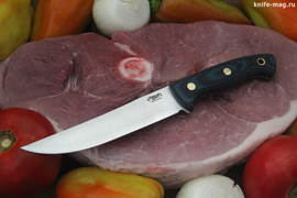 Туристический нож Meat Master Bohler N690, накладки micarta Черно-Синяя, оружейная насечка