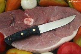 Туристический нож Meat Master Bohler N690, накладки micarta Черно-Синяя, оружейная насечка