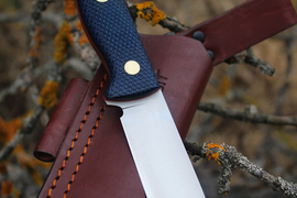 Туристический нож Caribou L VG-10, накладки micarta Синяя, оружейная насечка