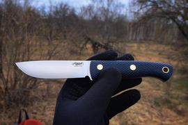 Туристический нож Caribou L VG-10, накладки micarta Синяя, оружейная насечка